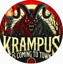 Krampus is Coming to Town Christmas 8&quot; Round Aluminum Tin Metal Vintage Wall Art - $9.67