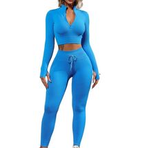 Long Sleeve Seamless Yoga Set Size S Blue - $17.98