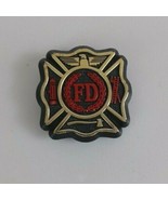 Vintage Fire Department Red &amp; Black With Gold Tone Plastic Lapel Hat Pin - €7,52 EUR