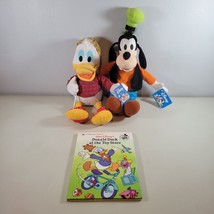 Disney Lot Goofy and Donald Plush and Book Previous School Library Book - $18.99
