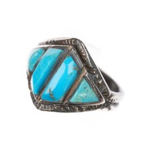 sz10.5 Vintage picto-marked Native American sterling cobblestone turquosie ring - $272.25