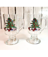 Luminarc Christmas Tree Holly Glass Mugs Set of 2 Vintage Holiday Hostes... - $14.84