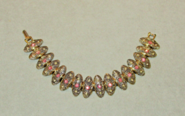 Vintage JUDY LEE Signed Bracelet Watermelon Pink Rhinestone Faux Pearl Gold tone - £23.68 GBP