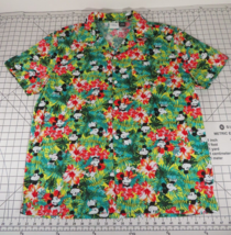 Disney Parks Mickey Mouse Surf Hawaiian Floral Button Shirt XL Green Yellow Red - £23.63 GBP