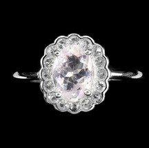 Natural Unheated Pink Morganite 8x6mm White Topaz 925 Silver Ring Sz 7 - £82.13 GBP