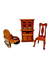 Wood Doll House Furniture Flat 2 the Wall Cupboard Rocking Chair Chippendale Lot - $79.07