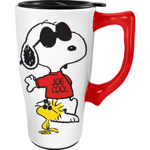 Snoopy Woodstock 12587 Joe Cool Ceramic Coffee Tea Travel Mug Cup 18 oz 6.4&quot; H - £18.58 GBP