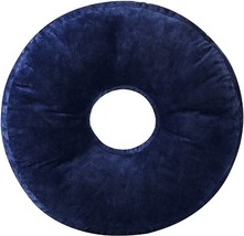 Vintage Navy Blue Microplush Overstuffed Round Donut Shaped Pillow  - £17.54 GBP