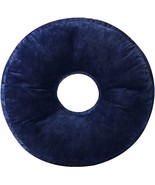 Vintage Navy Blue Microplush Overstuffed Round Donut Shaped Pillow  - $21.95