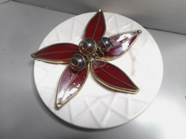 Poinsettia Christmas Stained Glass Plate Hand Decorated w Wire Wrapped M... - $19.99