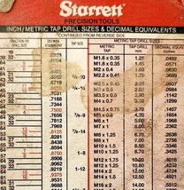 C1970s-80s Starrett Precision Tools Inch Metric Drill Sizes Decimal Card... - $19.99
