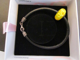 Pandora 8&quot; Cord Bracelet w/BOX Large Murano Yellow Blossom Glass Bead Sterling - £18.68 GBP