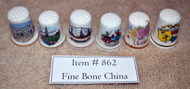 Thimbles, 6 Pc, Fine Bone China, # 862, antiques, collectables, vintage thimbles - £12.24 GBP