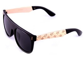 Snapback Depot Black &amp; Gold Engraved Metallic Weed Leaf Square Sunglasses - £11.71 GBP