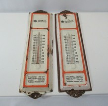 Metal Advertising Wall Thermometers Pair East Chilliwack Agricultural Group VTG - £28.21 GBP