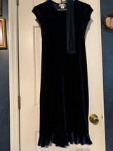 Vintage My Michelle Girl&#39;s Size 8 Navy Blue Velour Short Sleeve Dress wi... - £7.10 GBP