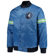 NBA Minnesota Timberwolves Blue Satin Bomber Varsity Letterman Baseball Jacket - £83.65 GBP