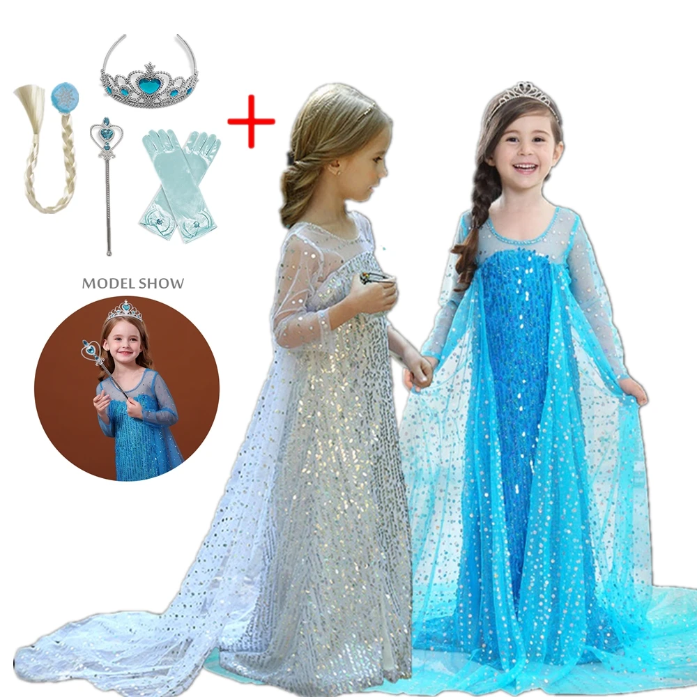 Play Girls Princess Dress Up CosPlay Costume Girls Party Dress Sequins Snow 2 Pl - £26.00 GBP