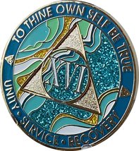 16 Year AA Medallion Elegant Marble Caribbean Aqua Glitter Blue Gold Pla... - £16.41 GBP
