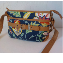 Rosetti Floral Blue Purse Cross Shoulder Bag Zip Up Pockets Canvas Buckle - $15.83
