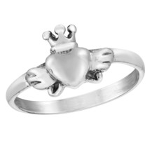 Royal Crowned and Winged Heart Sterling Silver Band Ring-9 - £11.22 GBP