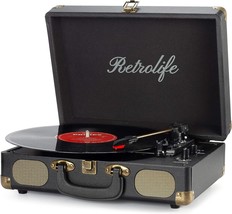 Vinyl Record Player 3-Speed Bluetooth Suitcase Portable Belt-Driven Record - £62.19 GBP