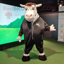 Black Hereford Cow mascot costume character dressed with a Windbreaker and Ties - £1,028.73 GBP