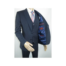 Men Suit BERLUSCONI Turkey 100% Italian Wool Super 180's 3pc Vested #Ber14 Navy image 7