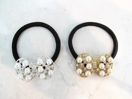 Hair tie bow shaped with pearls and crystals - £4.75 GBP