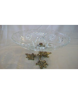 VINTAGE CUT GLASS CANDY DISH ON GOLD METAL TONE STAND, SCALLOPED EDGES - £79.68 GBP