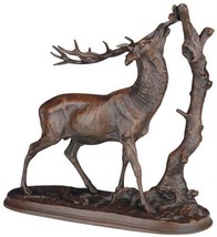 Sculpture MOUNTAIN Lodge Elk Nibbling Tree Leaves Oxblood Red Resin Hand-Cast - £326.87 GBP