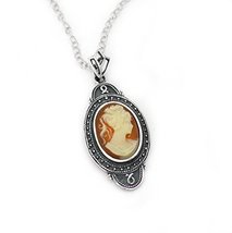 Sterling Silver Aldine Resin Cameo Necklace Adjustable Chain 16-18&quot;, Salmon - £23.58 GBP