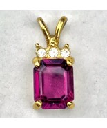 Purple Gem Pendant Charm Vintage Metal Small Gold Tone - $12.95