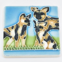 JACO USA Handpainted Watercolor Ceramic Tile Wild Dog Theme Decorative Magnet - £7.11 GBP