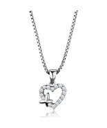 Elegant Heart Butterfly Cut Out Pendant CZ Silver Plated Box Chain Neckl... - £46.13 GBP