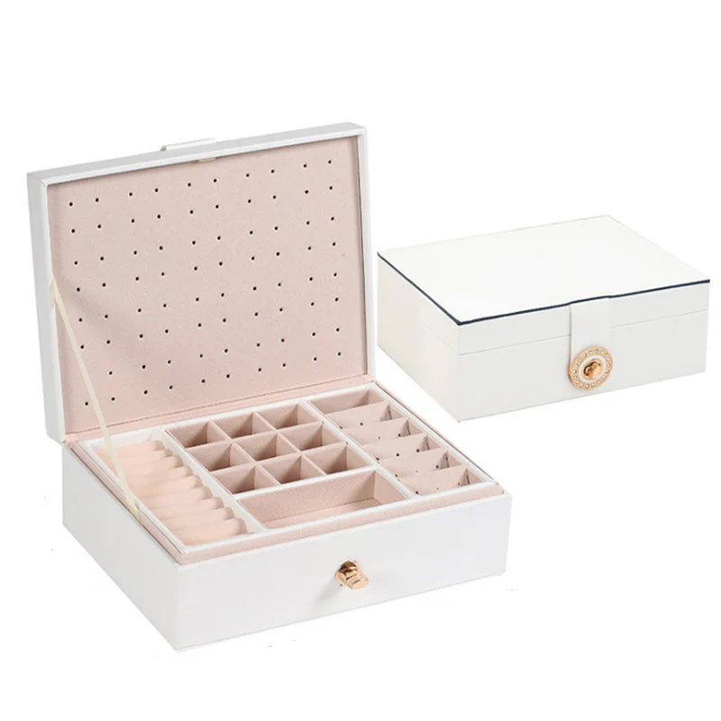 New Product Jewelry Box Leather Double Layer Large Capacity Earring Storage Case - £46.99 GBP