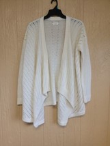 Lou &amp; Grey Cardigan Sweater Eyelet Tight Knit Open Front sz Large Cream - £14.69 GBP