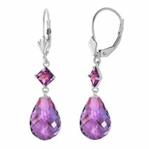 11.0 Carat 14K White Gold Leverback Elegant Gemstone Earrings Amethyst Jewelry - £314.97 GBP