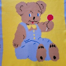 Handmade Baby Blanket Bedspread Throw Bear Lollipop 49 x 54 Vintage - £30.95 GBP
