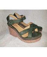Women&#39;s 7.5 Army Green Buckle Strap Peep Toe Wedge Platform Summer Sandals - £27.24 GBP