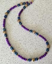Gorgeous Royal Purple and Peacock Blue Beaded Necklace - £6.85 GBP