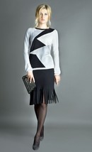 EUROPEAN PARTY BLACK WHITE STRIPED WOOL SKIRT KNITTED SEXY KNEE LENGTH S... - $83.30