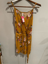 Xhilaration Floral BOHO Romper- -NEW Mustard Cross Front w/Tie Womens XS... - $20.39