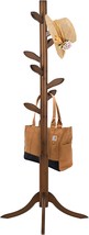 Freestanding Bamboo Coat Tree Rack With Eight Leaf Hooks, 3-Size Height - £35.70 GBP
