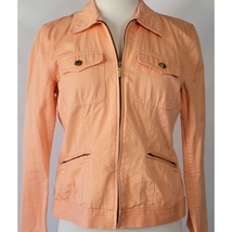 Chaps Womens Jacket Size M Classic Denim Chambray Orange Zip Long Sleeve Cotton - £10.83 GBP