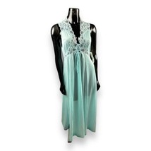 Vtg New Van Raalte Flowing Aqua Nightgown Gown Nylon Lace Peak-a-boo Bod... - £46.19 GBP