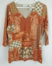 Villager Liz Claiborne 3/4 Sleeve Orange &amp; Green African Floral Shirt Size Large - £11.43 GBP