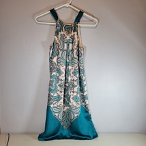 London Times Dress Womens 4 Halter Dress Paisley Teal and White  - $17.98