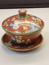 China Cloisonne teacup with lid cup handcraft Bowl Brass cup flower - £70.82 GBP
