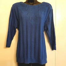 Blair Knit SWEATER size Medium Pretty Blue Acrylic Lacy Pattern Neckline - $16.82
